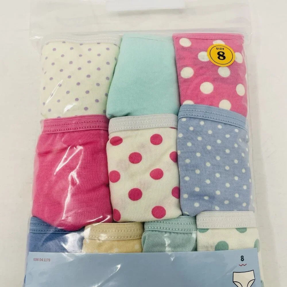 Cat &‎ Jack Youth Girls Size 8 10 Pack Cotton Briefs Underwear in Pink Dots 1707